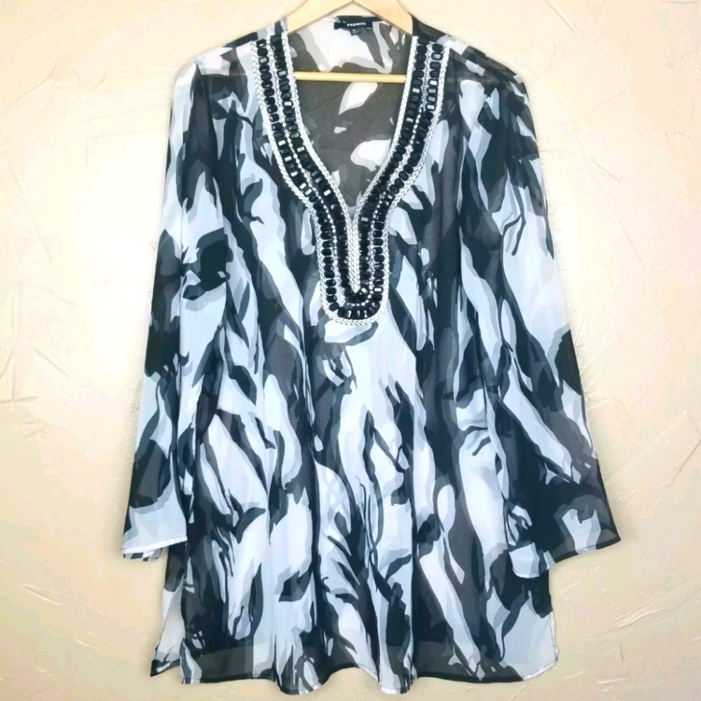 Premise Womens Sheer Zebra Print Blouse Sz XL